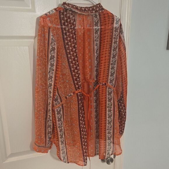 Free People Orange Long Sleeve Mandarin Collar Blouse - Picture 6 of 8